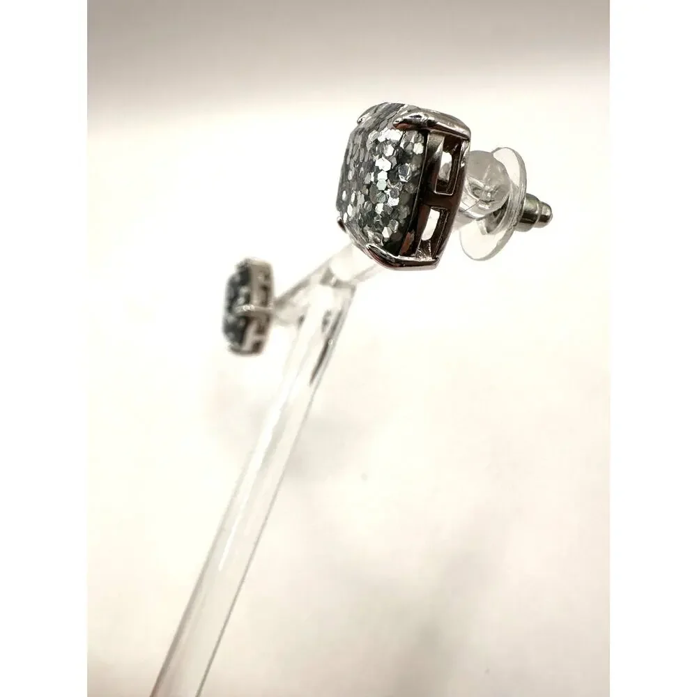 Kate Spade Silver Glitter Stud Earring Square Preppy Designer Summer Jewelry